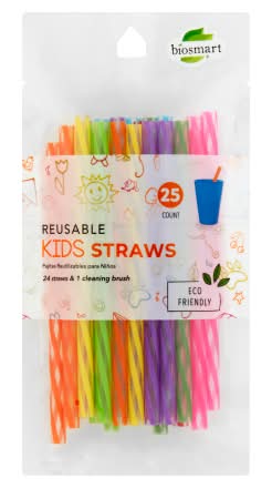 Biosmart Reusable Kids Straws With Cleaning Brush (24 ct)