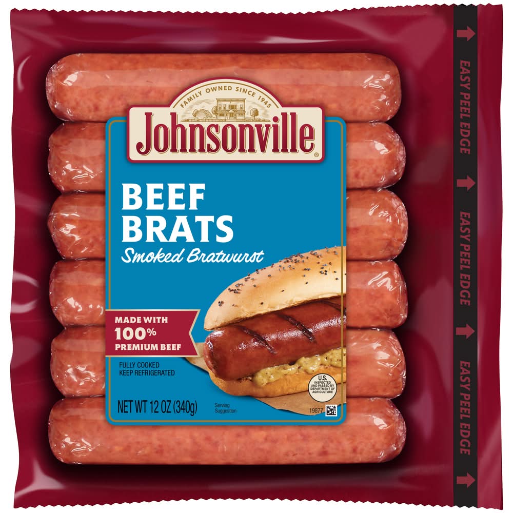 Johnsonville Brats Smoked Bratwurst Sausages, Beef (12 oz, 6 ct)