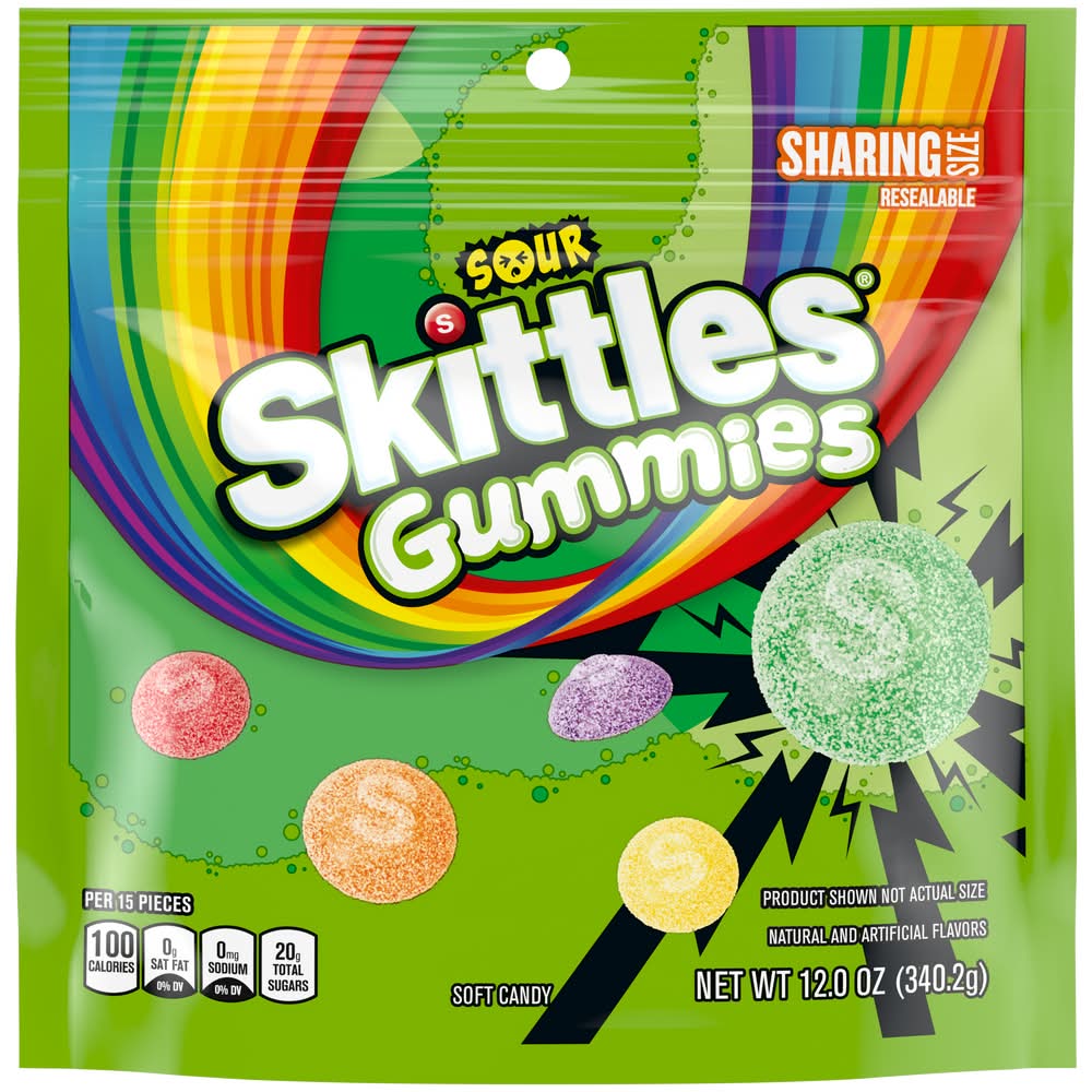 Skittles Gummies Chewy Candy Sharing Size, Sour (12 oz)