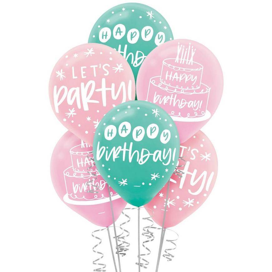 Party City Uninflated Happy Cake Day Birthday Balloons ( 12in/pink-green)