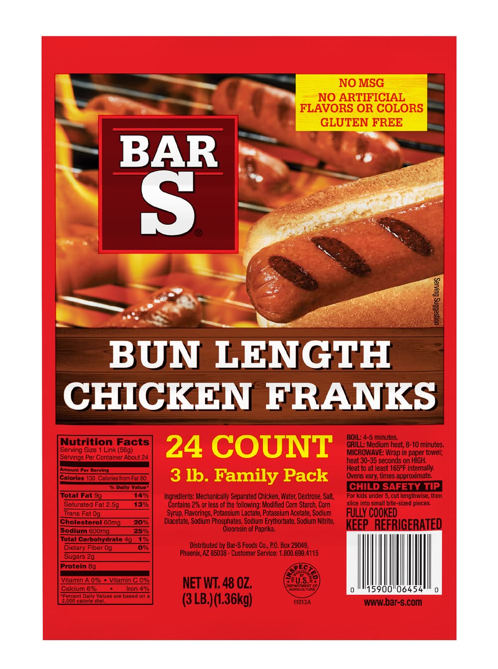 Bar-S Bun Length Chicken Franks Family pack (48 oz, 24 ct)