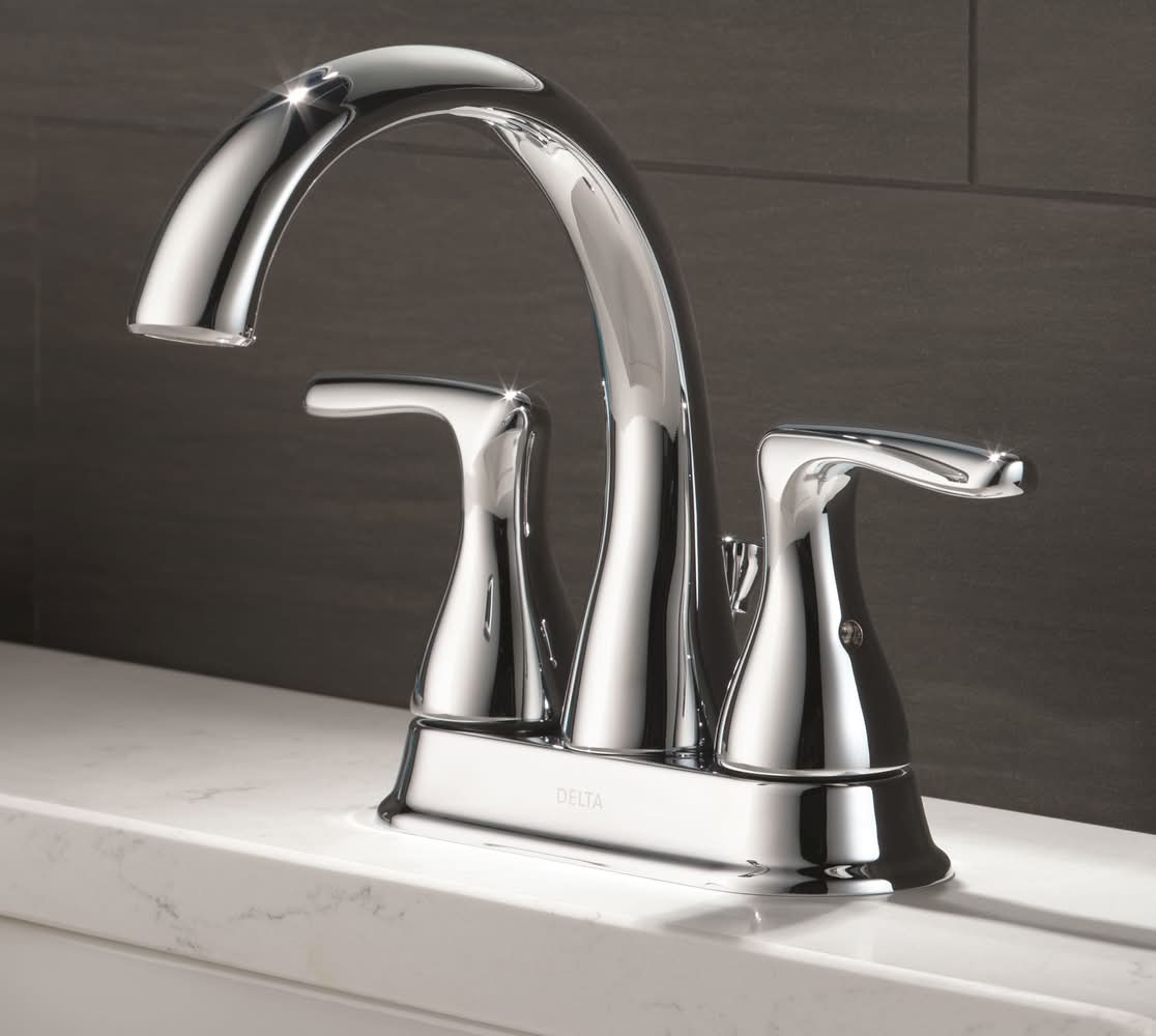 Delta Foundations Chrome 4-in centerset 2-handle WaterSense Mid-arc Residential Handle Bathroom Sink Faucet with Drain