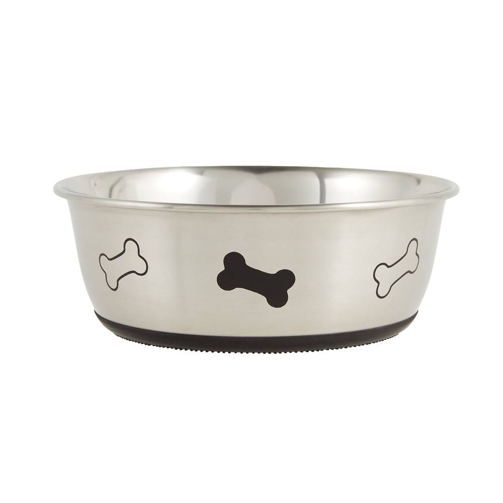 Top Paw® Bone Print Stainless Steel Dog Bowl (Color: Silver, Size: 8 Cup)