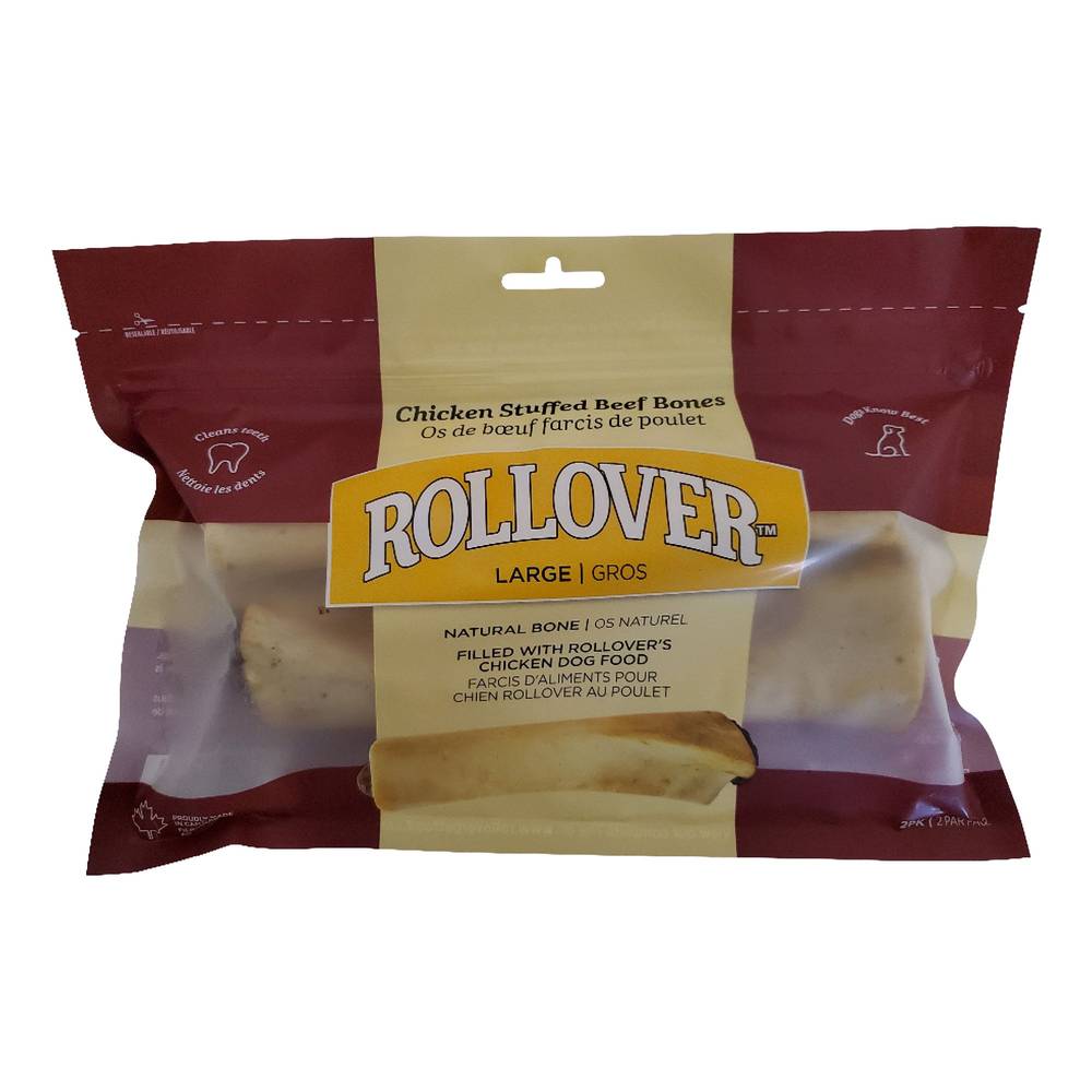 Rollover Stuffed Beef Bones Premium Dog Treats (Flavor: Chicken, Color: Assorted, Size: 2 Count)