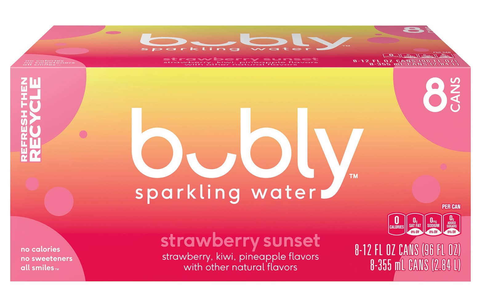 bubly Sparkling Water, Strawberry Sunset (8 x 12 fl oz)