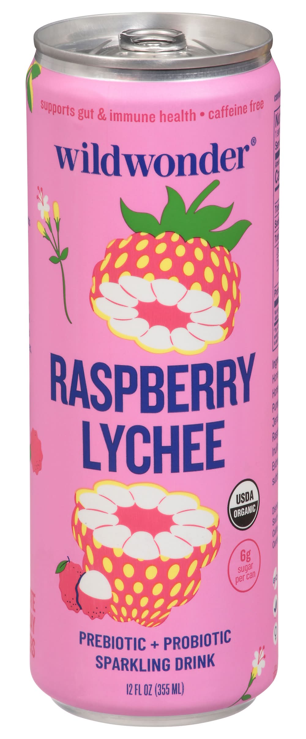 wildwonder Prebiotic + Probiotic Flavoured Sparkling Drink, Raspberry Lychee (12 fl oz)