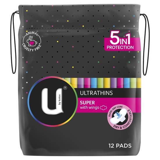 U By Kotex Ultrathin Pads Super With Wings (12 Pack)