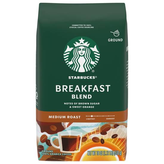 Starbucks Breakfast Blend Medium Roast Ground Coffee, 18 OZ