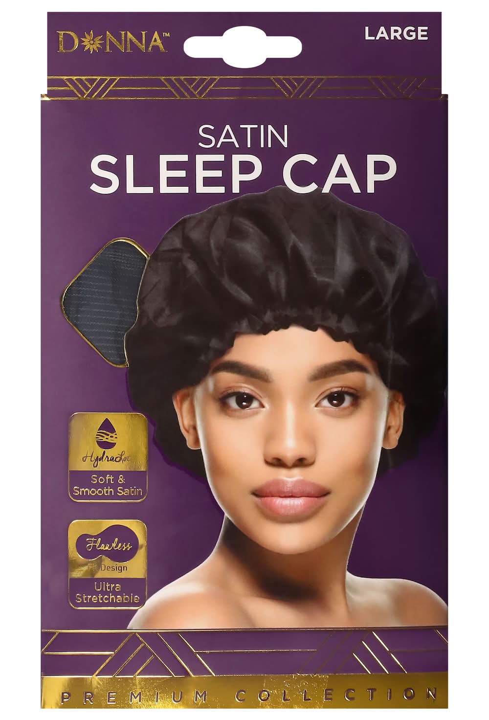 Donna Premium Collection Large Black Satin Sleep Cap