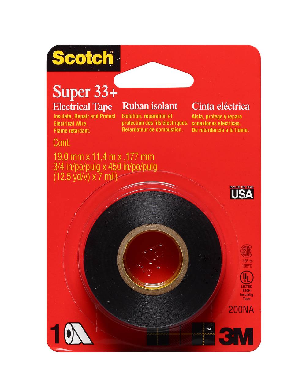 Scotch Electrical Tape Black 3/4" x 450" (1 ct)