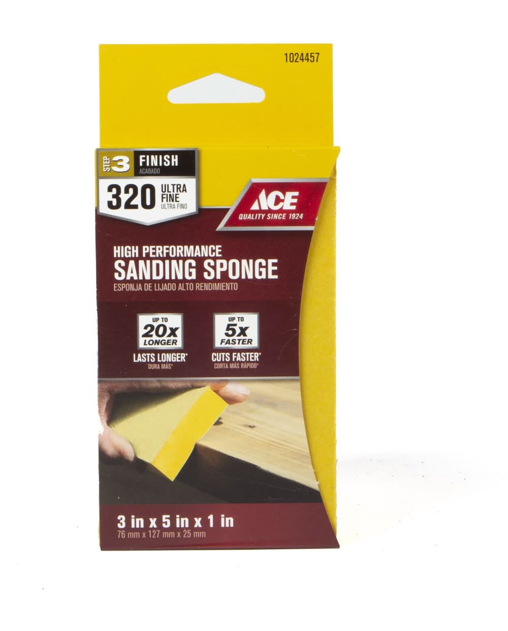 ACE 5 In. L X 3 In. W X 1 In. 320 Grit Super Fine 2-Sided Sanding Sponge