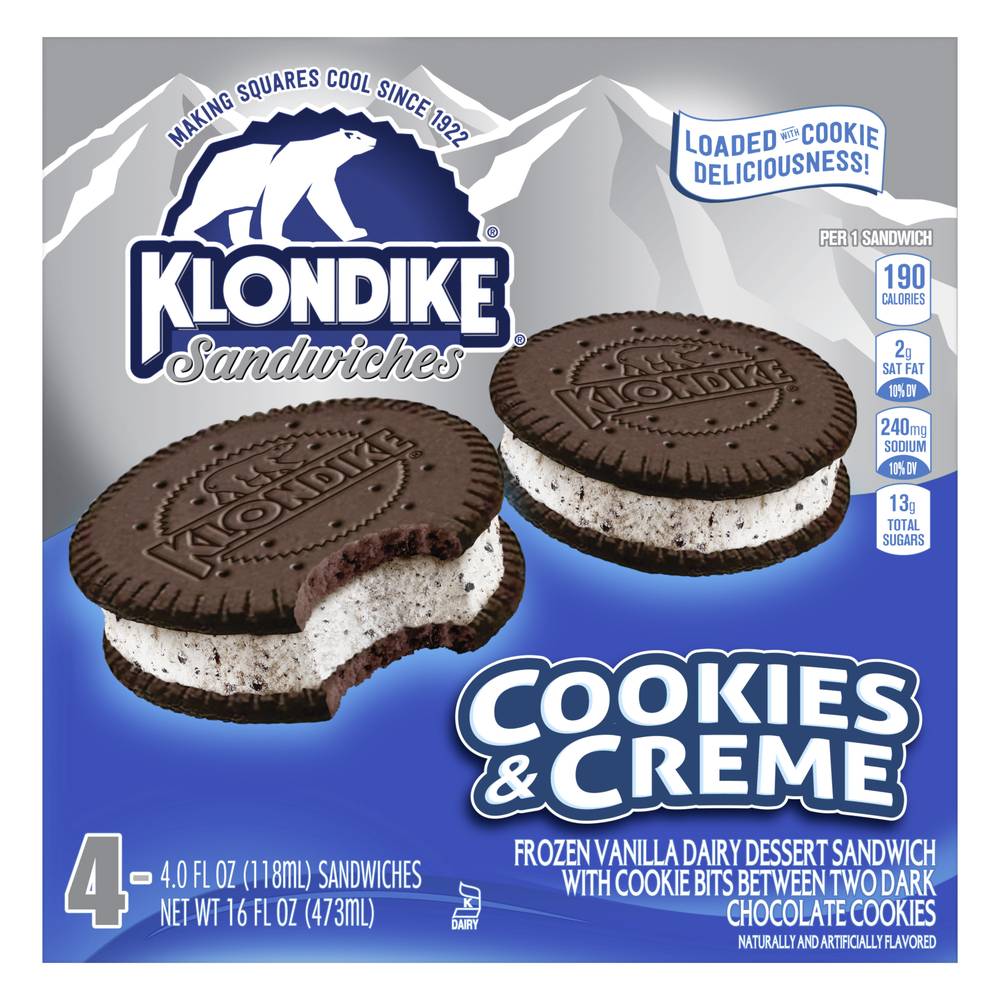 Klondike Cookies & Creme Dairy Dessert Sandwiches (16 fl oz, 4 ct)