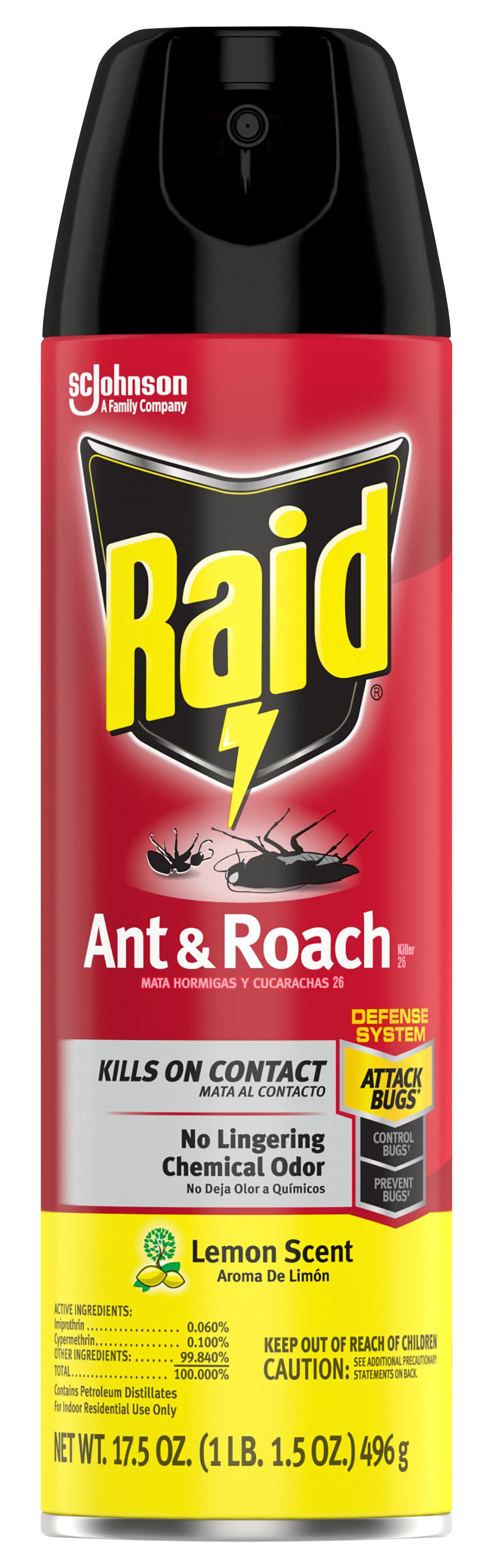 Raid Ant & Roach Killer Spray, Lemon (17.5 oz)
