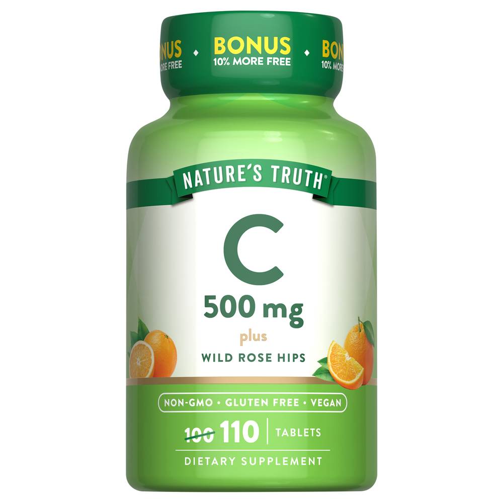 Nature's Truth Vitamin C 500 mg Plus Wild Rose Hips Dietary Supplement Tablets (110 ct)