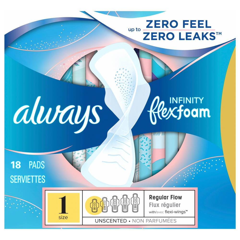 Always Infinity Flexfoam Regular Flow Sanitary Pads, 1 (4.8 oz)