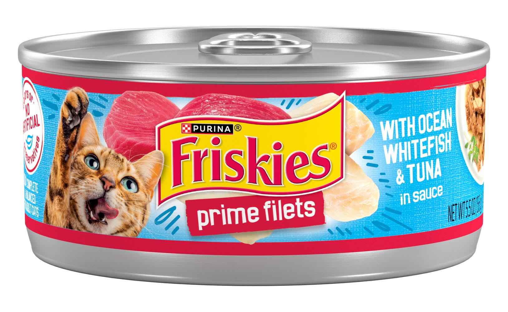 Purina Friskies Prime Filets Wet Cat Food, Ocean Whitefish & Tuna in Sauce, Adult (5.5 oz)