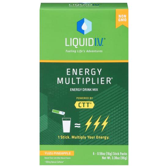 Liquid I.v. Energy Multiplier Powder Drink Sticks With Natural Caffeine Yuzu Pineapple (6 ct, 0.56 oz)