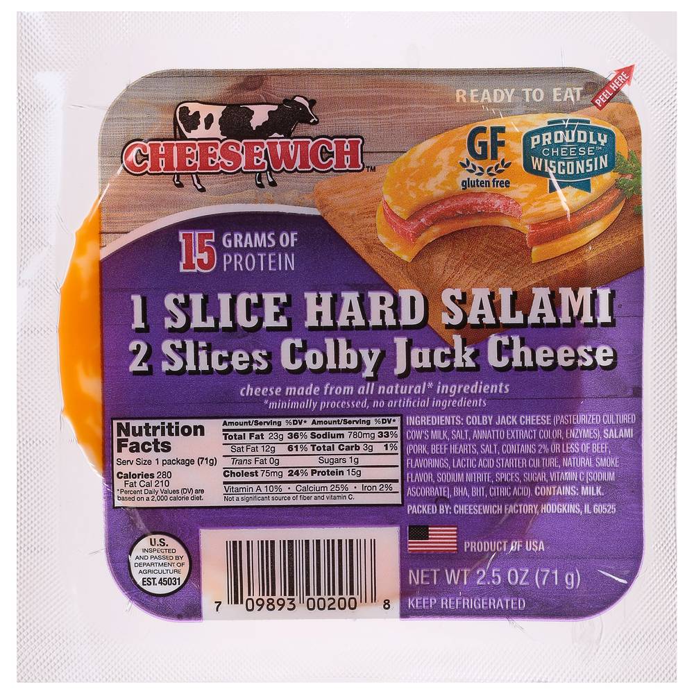 Cheesewich Hard Salami Colby Jack Cheese Slices