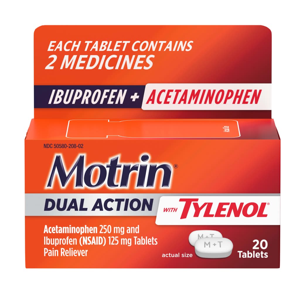 Motrin Dual Action With Tylenol Acetaminophen Pain Reliever Tablets (20 ct)
