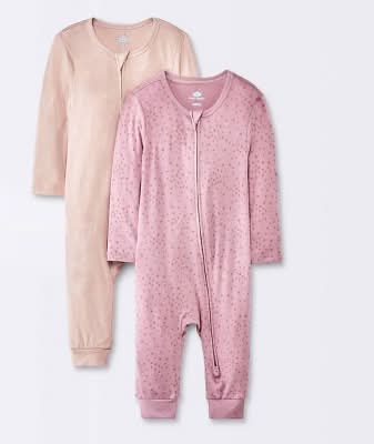 Cloud Island Baby Girls' Stars Modal Blend Romper, 6-9 Months, Dark Pink (2 pack)