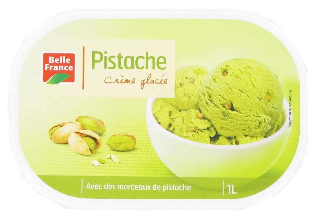 Belle France - Crème glacée pistache aromatisée avec des morceaux de pistache (1L)