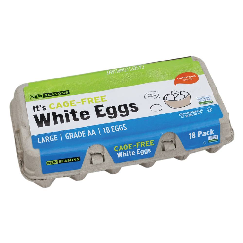 New Seasons Market Cage Free Eggs, Large, White (18 ct)