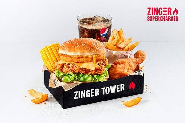 Zinger Supercharger Tower Box Meal with 1 pc Chicken 🔥