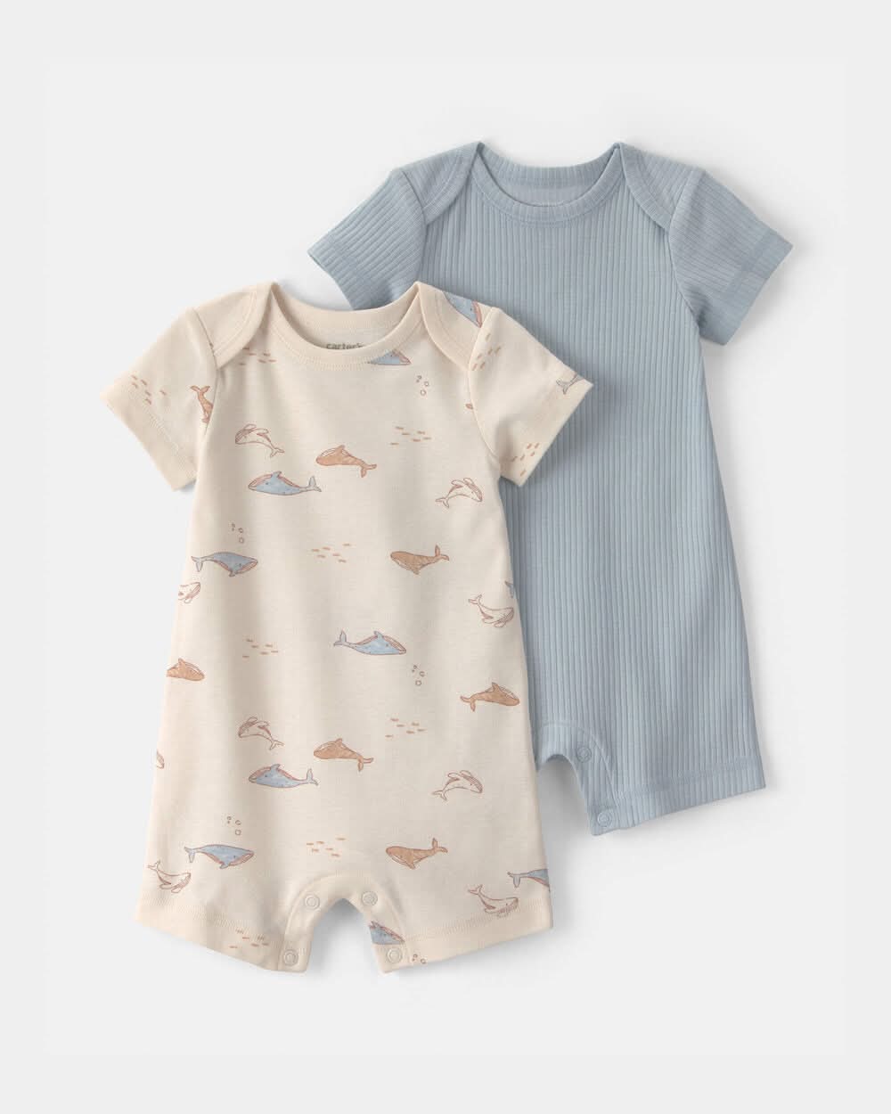 Baby 2-Pack Whale Rompers - Blue/Ivory - Preemie (Up to 6lbs)