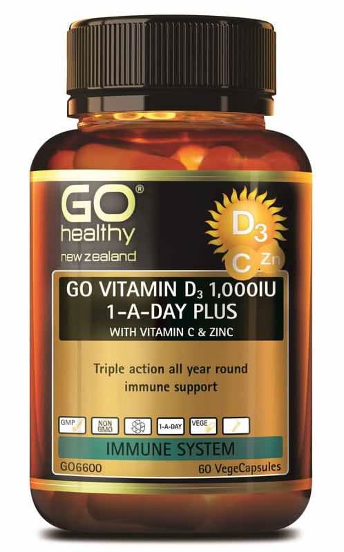 GO Healthy GO Vitamin D3 1,000IU Plus Vitamin C & Zinc VegeCapsules 60s
