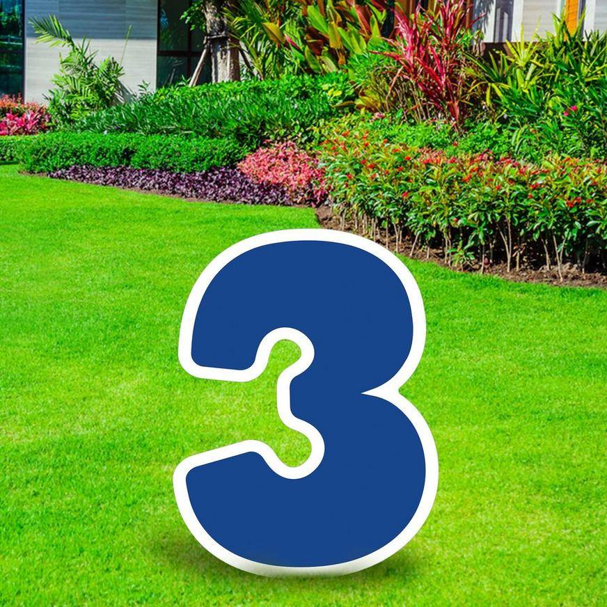 Blue Number (3) Corrugated Plastic Yard Sign, 24in
