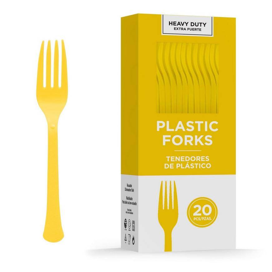 Sunshine Yellow Heavy-Duty Plastic Forks, 20ct