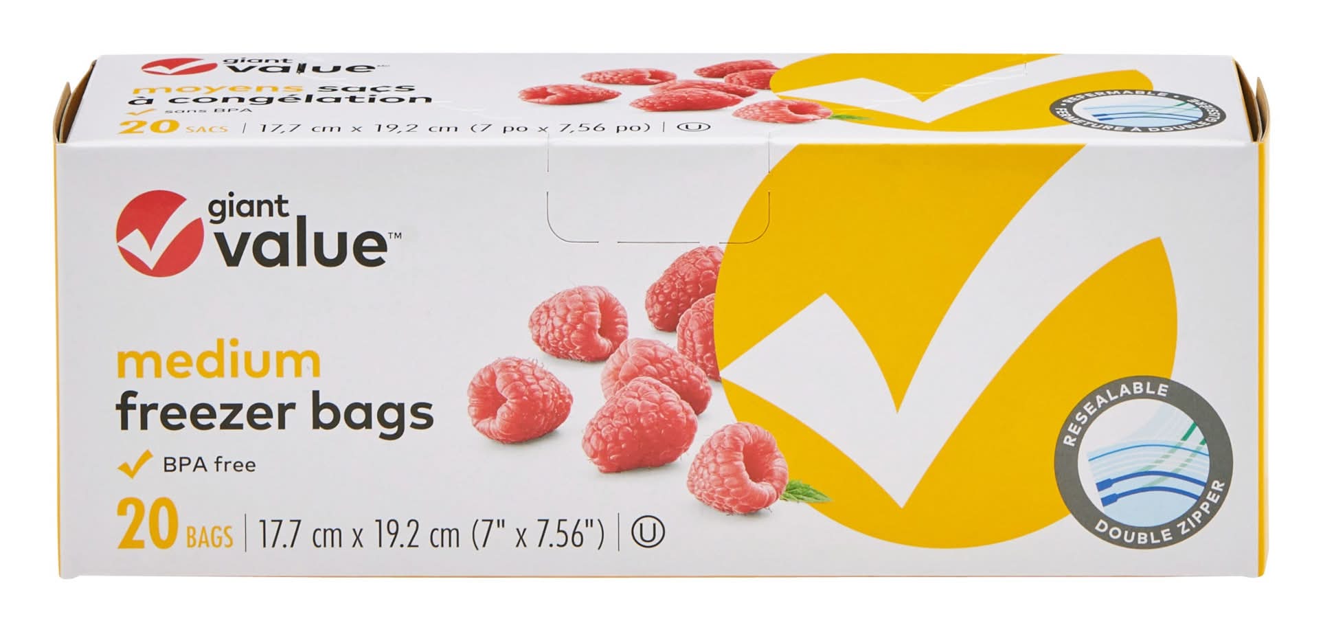 Giant Value Plastic Freezer Bags, M (20 ct)