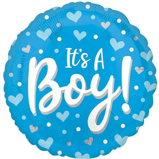 Uninflated Blue Hearts Dots It's A Boy Balloon, 18in