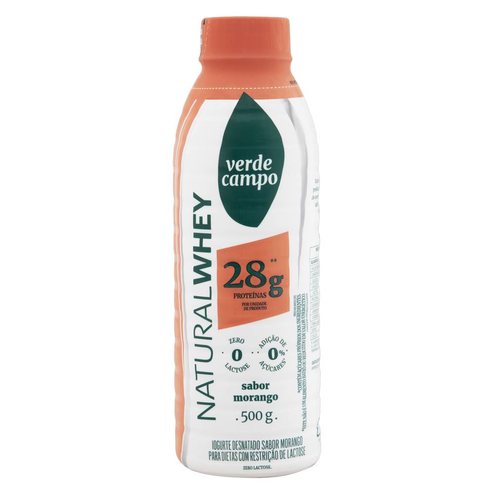 Verde campo iogurte de morango zero lactose natural whey (500 ml)