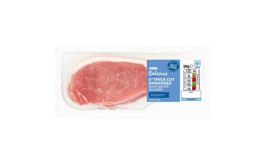 ASDA Delicious 6 Thick Cut Unsmoked Back Bacon Rashers 300g