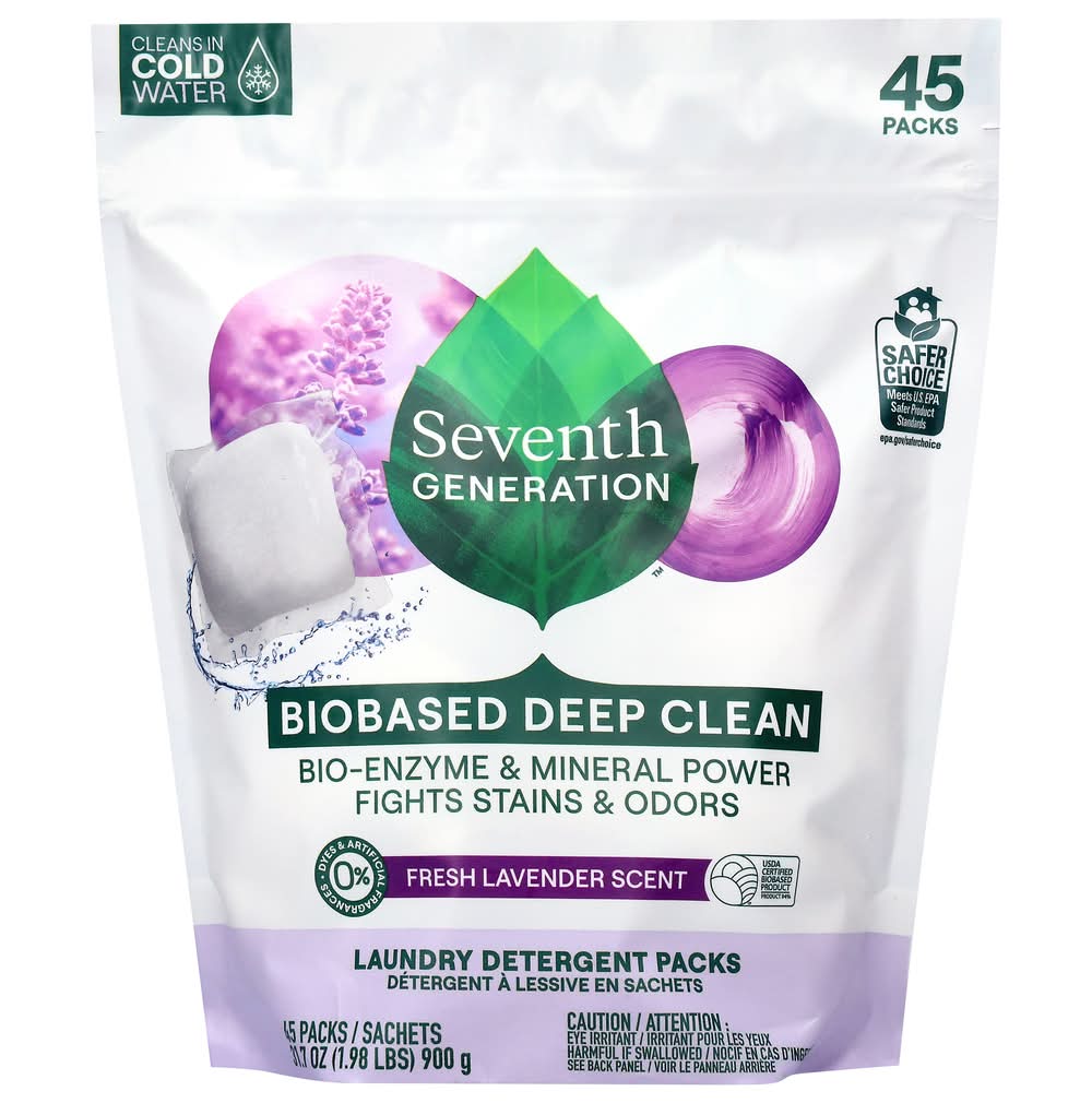 Seventh Generation Biobased Deep Clean Laundry Detergent pack, Fresh Lavender (45 ct)