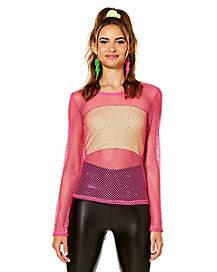 '80s Pink Long Sleeve Mesh Top (1X)