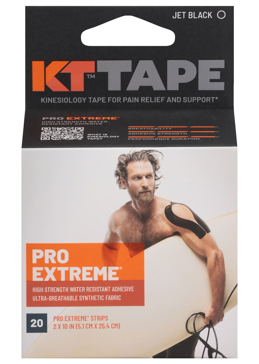 KT Tape Pro Extreme Strength Adhesive Strips, 10 in, Black (20 ct)