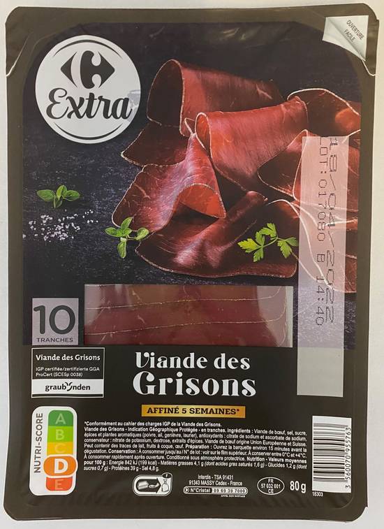 Carrefour Extra - Viande des grisons (10 pièces)