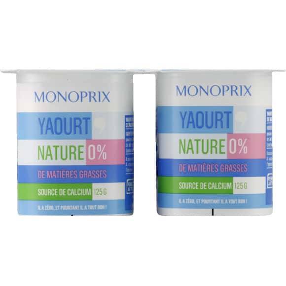 Monoprix Yaourt Nature 0% Les 4 Pots De 125 G