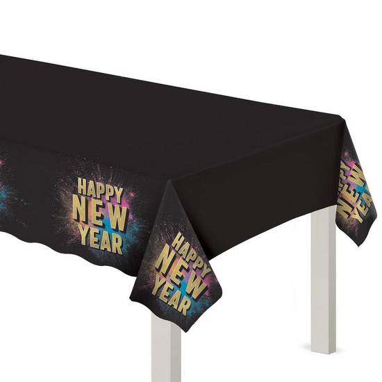 Countdown Glow Black Light Reactive New Year's Eve Plastic Table Cover, 54in x 102in