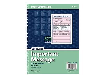 Adams Phone Message Book 11" X 8 1/16" 50 Pages White/Canary Yellow