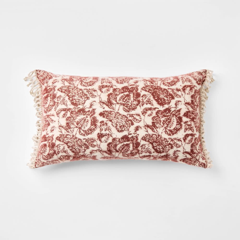 Threshold designed w/Studio McGee Jacquard Botanical Throw Pillow Warm, Crisp Berry