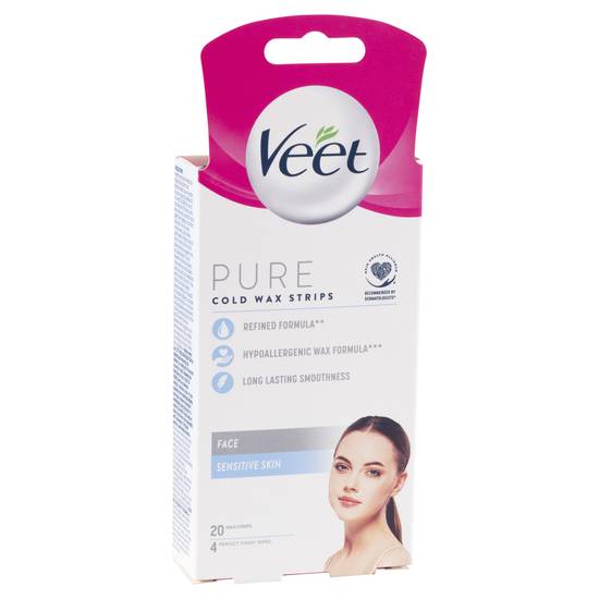 Veet Pure Hair Removal Cold Face Wax Strips 20 pack