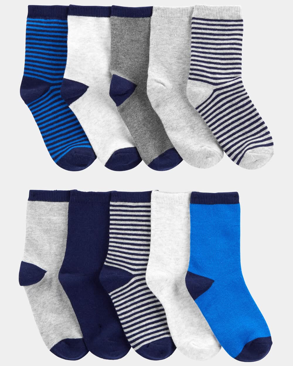 Boys 10-Pack Crew Socks - Navy/Grey - 8-14