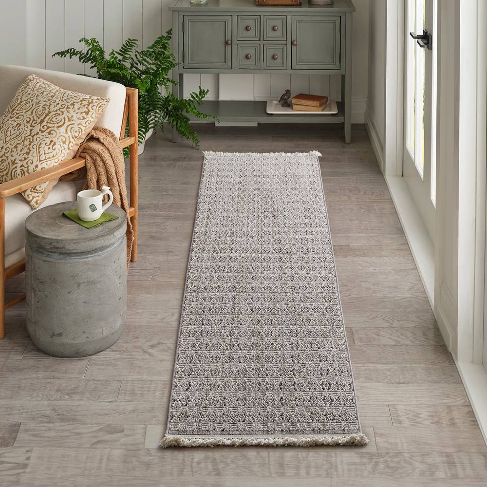 allen + roth Lunar Veil 2 X 8 (ft) Gray/Beige Indoor Runner Rug | LGT42AGYBE2080