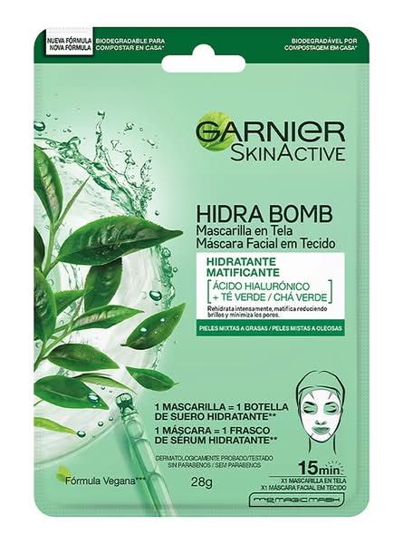Garnier · Mascarilla facial en tela hidra bomb matificante té verde (28 g)