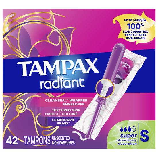 Tampax Radiant Tampons Unscented Super Absorbency (14 ct)