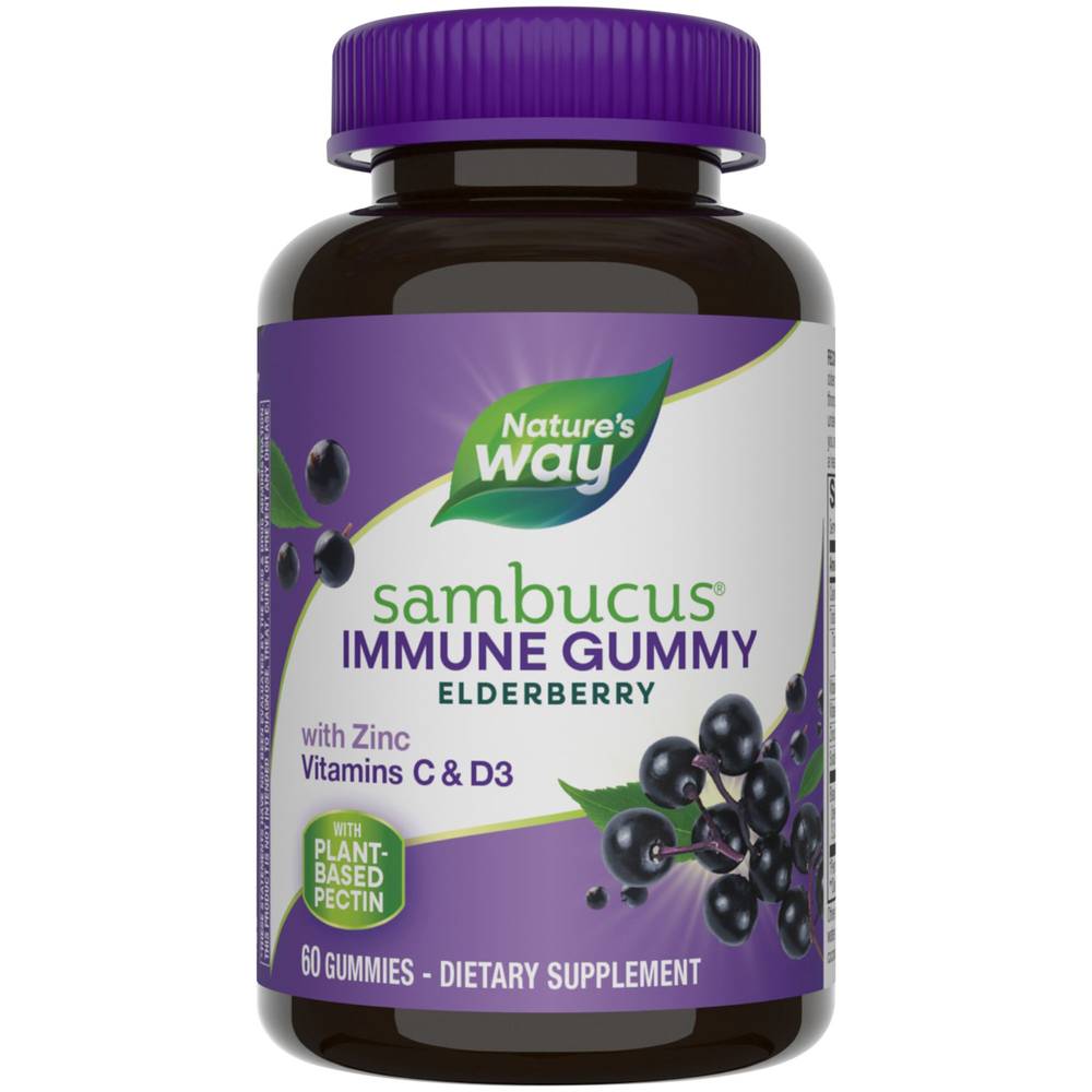 Nature's Way Vitamin C & D3 Sambucus Immune Gummies (elderberry)-60 gummies