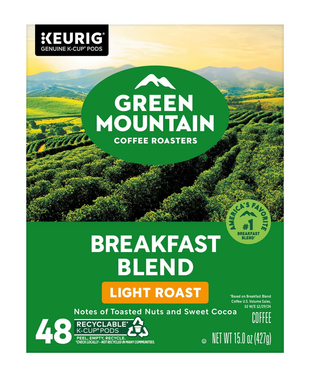 Green Mountain Coffee Roasters Breakfast Blend Light Roast K-Cup Coffee Pods (15 oz, 48 ct)